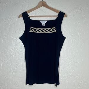 Exclusively Misook Vintage Women's Navy Acrylic Navy Blue Tank Top Size Medium